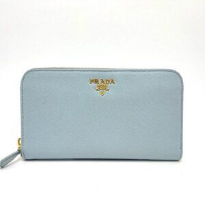 PRADA 1M0506 logo Zip Around Long Wallet saffiano leather blue/GoldHardware